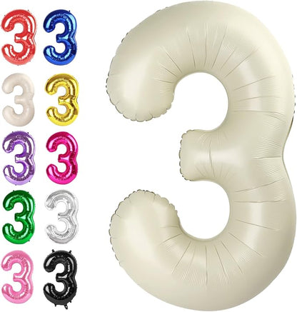 Cream White Number 3 Balloon 40 inch, Birthday Party Balloons Decorations | by Upgesy