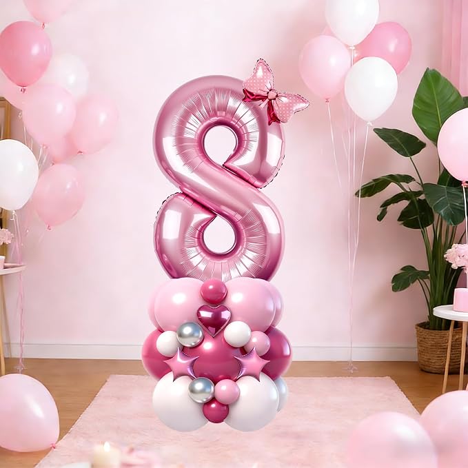 40 Inch Pink Number 8 Balloon Tower Set, Pastel Number Eight Foil Balloon - Image 4