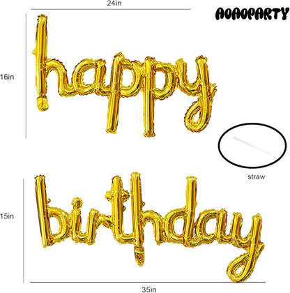 Gold Happy Birthday Balloons Banner 16 Inch Mylar Foil | Happy Birthday Letters - Image 2