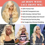 32 Inch 613 Blonde Lace Front Wig Synthetic Hair Pre-Styled Body Wave 13x4 HD Transparent Lace Glueless Wig with Wig Cap for Women