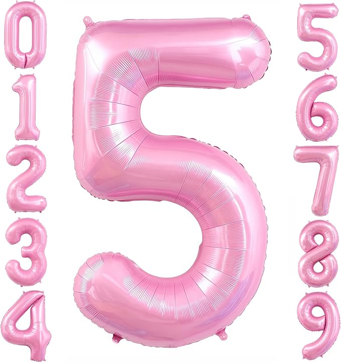 Pastel Pink 5 Balloon, Light Pink 5 Balloons Number, 40 Inch Helium Foil Mylar by BBPOOL