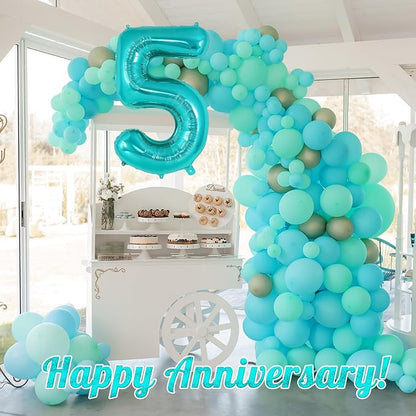 Teal Blue Number 5 Balloon, 40 Inch Big Large Foil Helium Number Balloons - Image 6