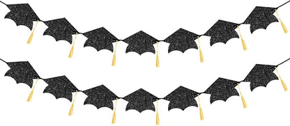jijAcraft Black Graduation Cap Banner, Double-Sided Glitter Grad Garland by jijAcraft