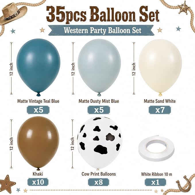 Cowboy Western Balloon, 12 Inch Dusty Blue Brown Balloon - Image 2