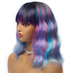 LANICE Short Bob Wigs with Bangs for Women Loose Wavy Hair Shoulder Length Colorful Mixed Wigs Synthetic Colorful Wigs for Cosplay Daily PartyUse(Colorful Mixed,12inch)