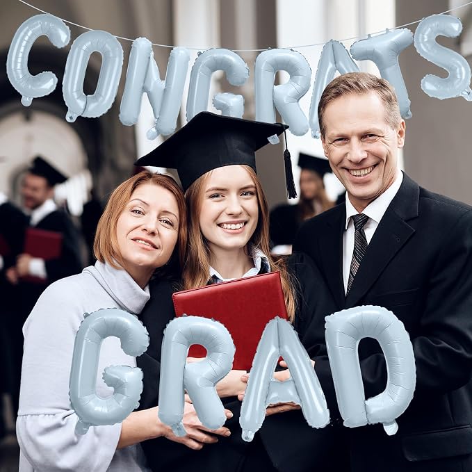 16 Inch Pastel Blue Congrats Grad Banner Balloons, Pastel Blue Congrats Grad - Image 5