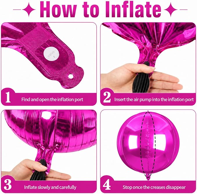 15 Pcs Hot Pink Round Foil Balloons, 22/15/10 Inch 4D Ball Balloons Hot Pink - Image 3