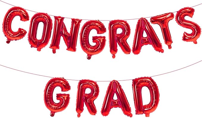 16 Inch Red Congrats Grad Banner Balloons, Graduation Decorations 2026 by KALOR