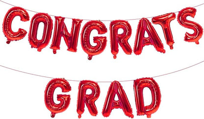 16 Inch Red Congrats Grad Banner Balloons, Graduation Decorations 2026 by KALOR