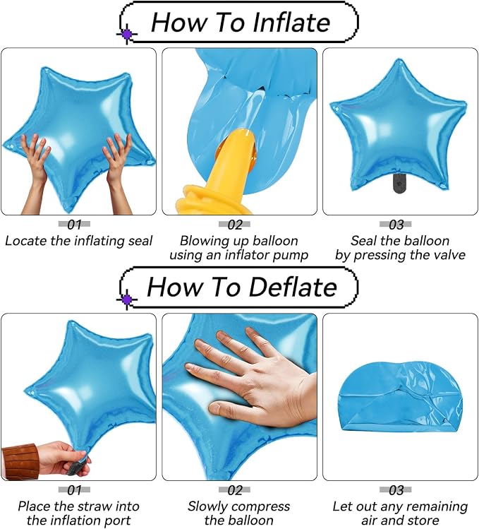 Blue Purple Silver Star Balloons, 22/18/10 Inch Foil Balloons, Four-Pointed - Image 3