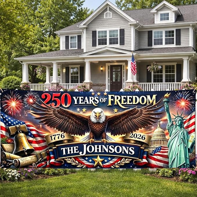 Personalized 250 Years of Freedom USA Banner 1776-2026, Patriotic American by LOVELYPOD