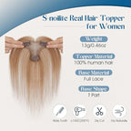 Hair Topper Human Hair Curtain Air Bangs Topper for Women,3.54x4.92 T-part Lace Base Topper Hair Piece for Daily Wear(Light Brown)