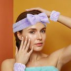 7 Pcs Spa Set, Facial Headband and Wristband Set, Skincare Accessories, College Style Girl Idea Gifts, Hair Accessories for Women and Girls (Purple)