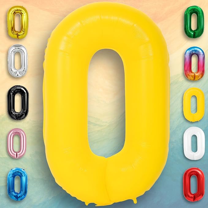 Yellow Number Balloon 0 Mylar Foil Macaron Balloons 40 inch - Image 3