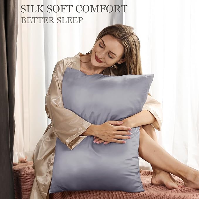Adubor 100% Silk Pillowcase - Mulberry Silk Pillow Cases, 23 Momme 6A Grade Fibers, Silk Pillow Case for Hair and Skin Health, with Hidden Zipper (Standard 20''×26'', Light Gray, 1PC)