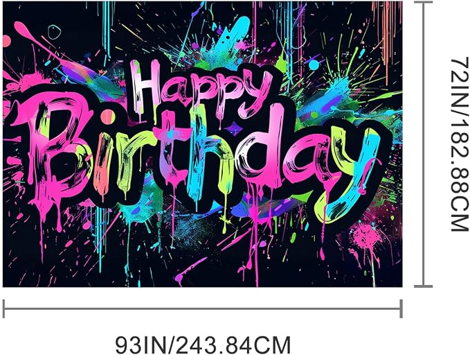 HOMETITUTE Neon Happy Birthday Backdrop 96x72 Inch | Happy Birthday Backdrop - Image 5