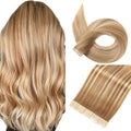 Tape in Hair Extensions Real Human Hair 24 Inch Middle Brown Highlight with Dark Blonde Tape for Skin Weft Hair Extension Invisible Tape in Hair Extensions Straight Remy Human Hair for Women 20pcs