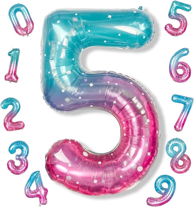 Mermaid Starry 5 Balloons, 40 Inch Giant Teal Blue Purple Mylar Foil Number 0-9 by Isndare