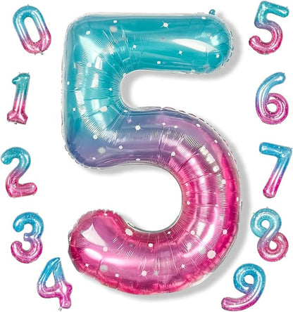 Mermaid Starry 5 Balloons, 40 Inch Giant Teal Blue Purple Mylar Foil Number 0-9 by Isndare
