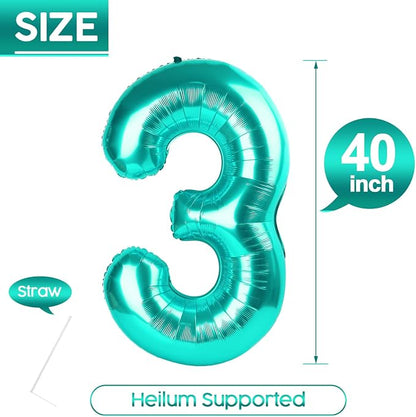 3 Balloon - Teal Birthday Number Balloons, 40 Inch Decorations Men Women | Teal - Image 5
