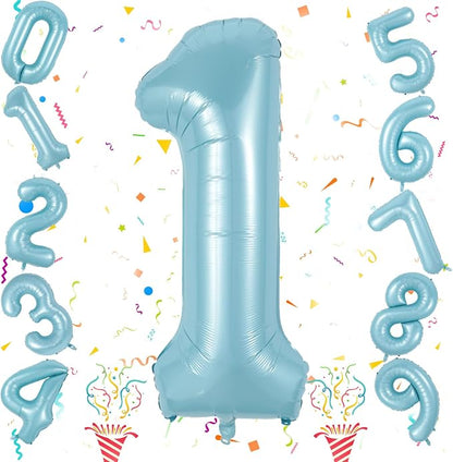 Light Blue 1 Balloon Number for 1st Birthday, 40 Inch Large Number Foil Balloons - Image 8