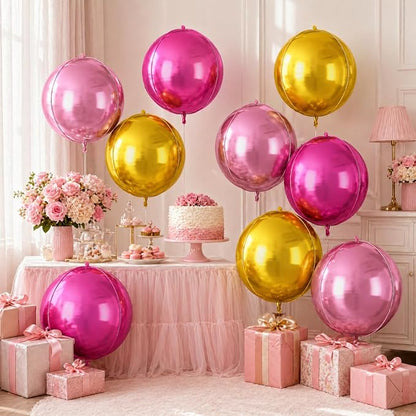 Pink Gold Round Foil Balloons 9 pcs, Metallic Giant 4D Round Balloons 22 Inch - Image 6