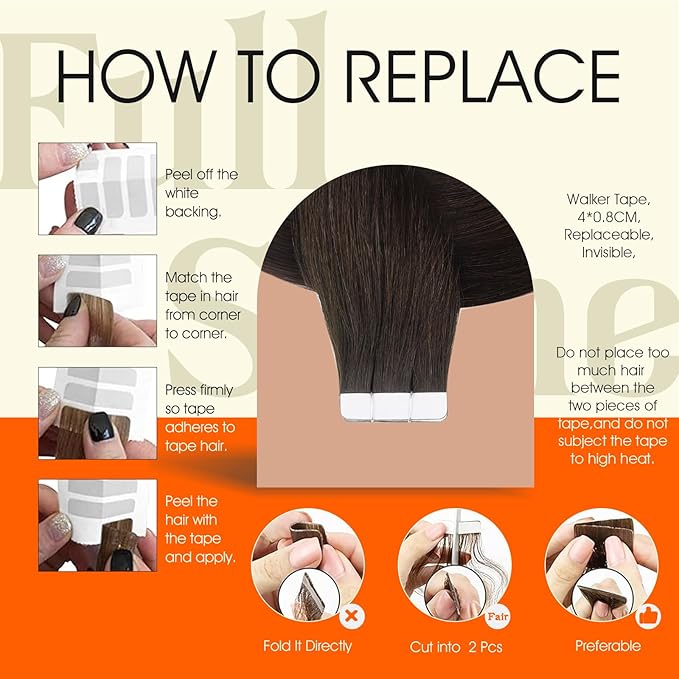 Full Shine Hair Extensions Real Human Hair Tape in Seamless Remy Extension Color 2 Dark Brown Tape in Extensions Lightweight Invisible Skin Weft 18Inch 100G 40Pcs Cuticles Aligned