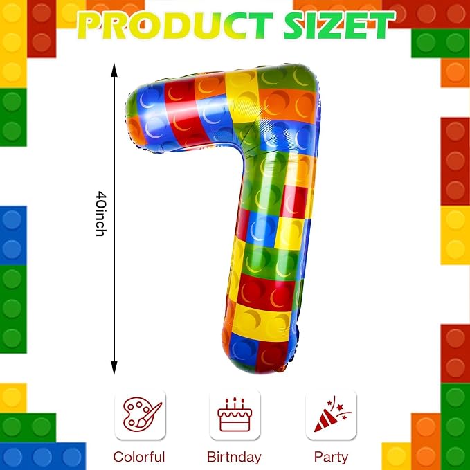 40 Inch Building Block Number Balloon Colorful Block Foil Balloons Block Themed - Image 2