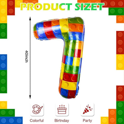 40 Inch Building Block Number Balloon Colorful Block Foil Balloons Block Themed - Image 2