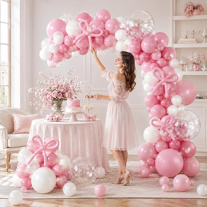 Pastel Pink and White Balloons Arch Kit 18 Inch*7 Clear Light Baby Pale Pink - Image 8