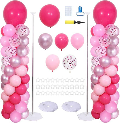 Pink Balloon Column Stand Kit 2 Sets, Hot Pink Balloon Towers | 102Pcs Light by ZyloonDecoration