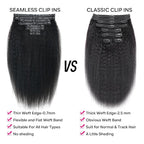 Seamless Kinky Straight Clip in Hair Extensions for Black Women Brazilian Virgin Human Hair Extensions 8Pcs Seamless Clip ins Human Hair with 18Clips Invisible PU Skin Weft 120g 24inch Natural Black