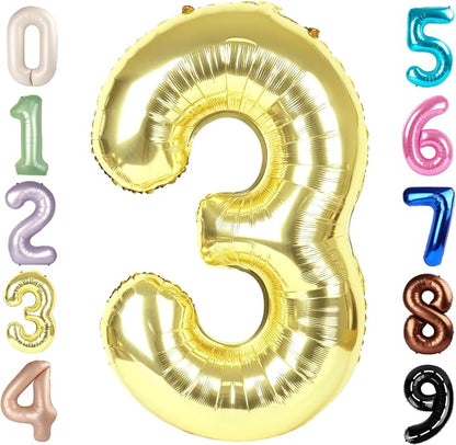 3 Balloon Number 40 Inch Light Gold Balloons by Mluchee