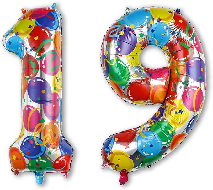 40 Inch Rainbow Balloon Number 19 Balloons, Foil 19th Birthday Decor | Jumbo by Unknown