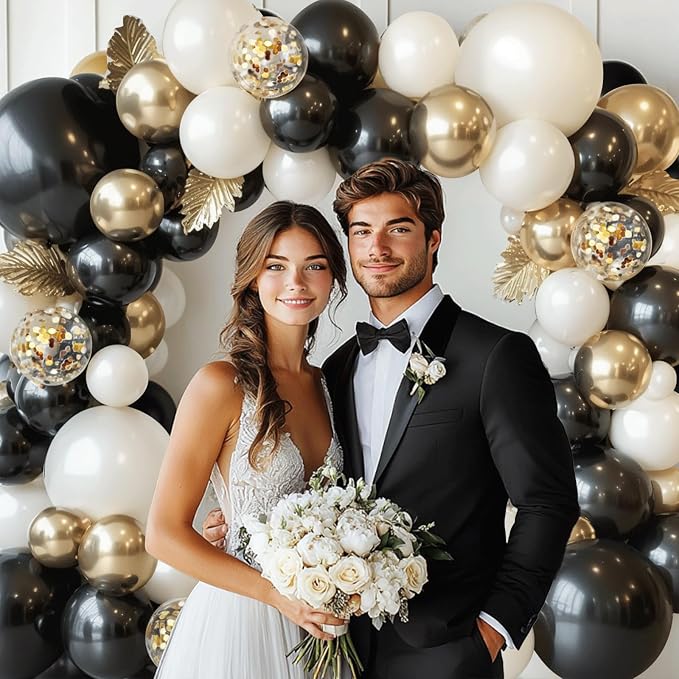 Black Gold White Balloon Arch Kit, Sand White, Different Size | Double Stuffed - Image 5