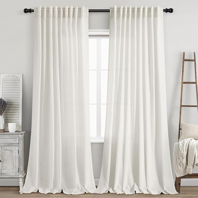 Beige White Linen Curtains 96 Inches Long by Nanspring