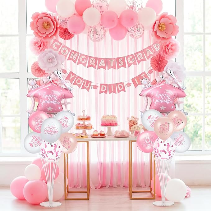 Jenaai Pink and Rose Gold 27 Pcs 2026 Graduation Balloon Centerpiece - Image 2
