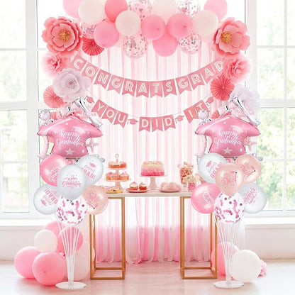 Jenaai Pink and Rose Gold 27 Pcs 2026 Graduation Balloon Centerpiece - Image 2