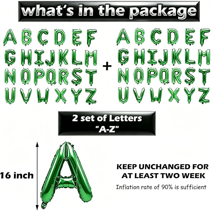 52 Pcs Green Letter Balloons, Custom 2 Set A-Z Set - Image 3