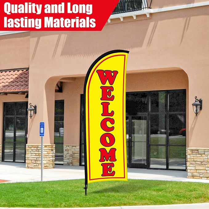 Buryeah 2 Sets Welcome Feather Flag Sign Kit 8 ft Welcome Banners Swooper Flag - Image 5