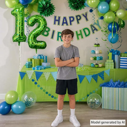 40 Inch Lime Green Pixel Number 12 Balloon, 12th Boy Gamer Party Supplies | - Image 2