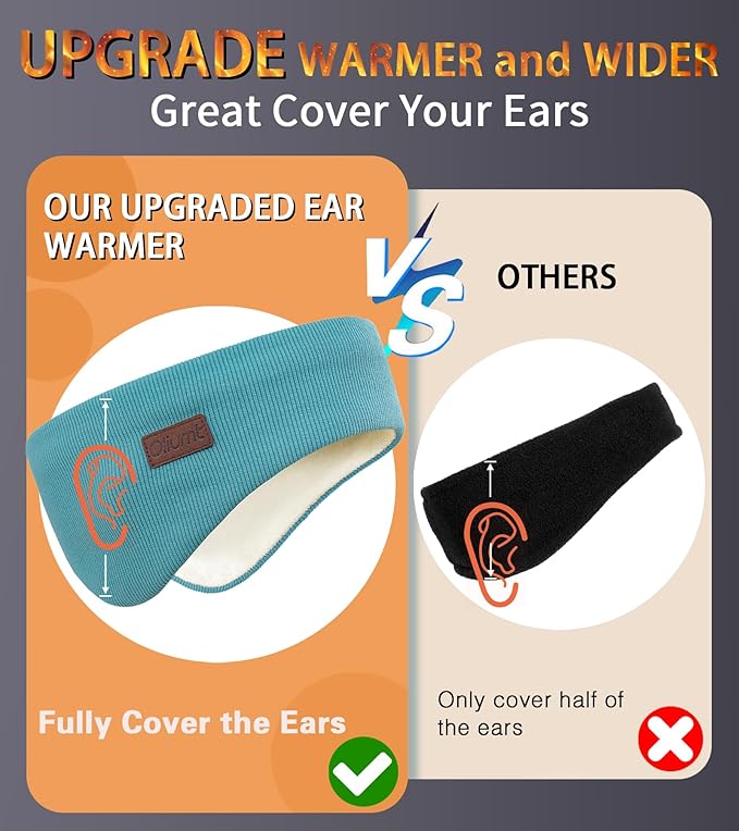 Winter Ear Warmer Headband for Men Women Double-Layer Knit Ear Muffs Cover with Fuzzy Lining for Running and Cycling (Black, Blue, One Size)