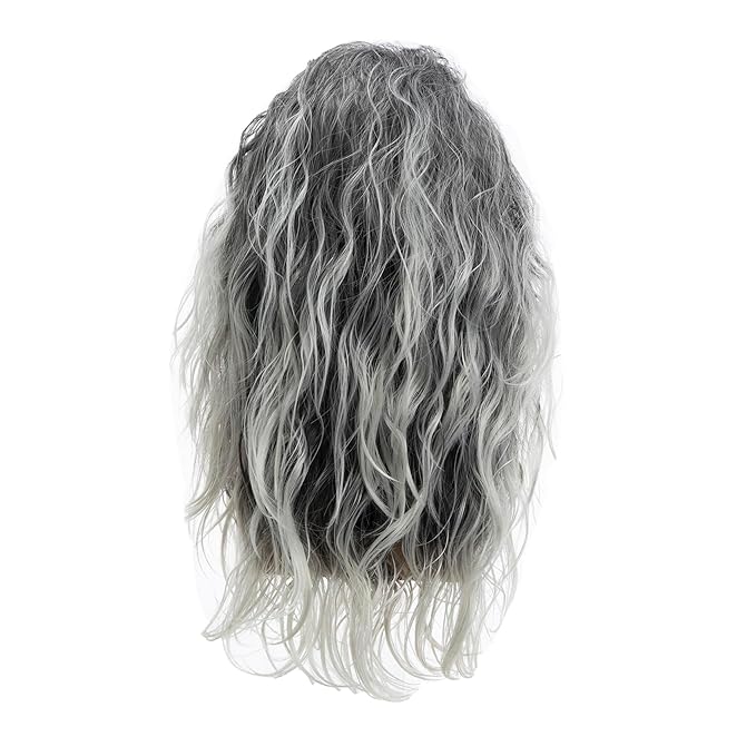Baruisi Long Curly Wavy Grey Wigs for Men Synthetic Natural Party Halloween Cosplay Hair Wig