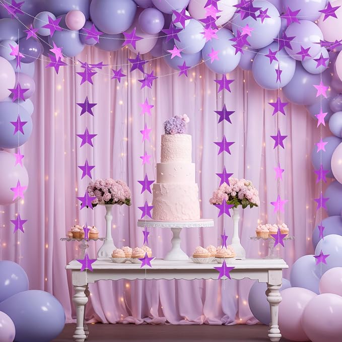 Spakon 65 Feet Glitter Star Paper Garland Banner Hanging Decoration Star - Image 4
