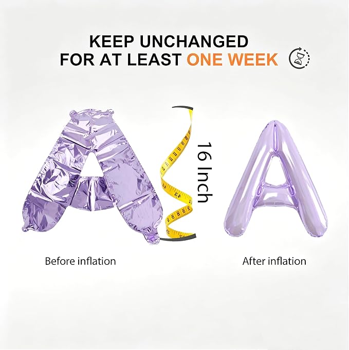 Purple Foil Letter Balloons, fully inflated state lasts multiple days - Image 3