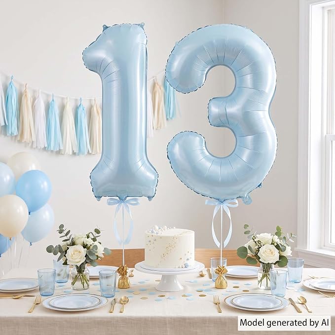 Baby Blue Number 13 Balloon 40 Inch, Foil Digits Milestone Party Supplies | - Image 3