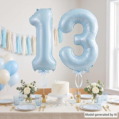 Baby Blue Number 13 Balloon 40 Inch, Foil Digits Milestone Party Supplies | - Image 3