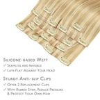 WENNALIFE Seamless Clip In Hair Extensions, 20 Inch 7pcs 150g Light Blonde Highlighted Golden Blonde Hair Extensions Clip In Real Human Hair Extensions Invisible PU Weft Human