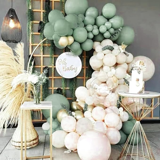 PartyWoo Dusty Green Balloons 50pcs Sage Olive Eucalyptus Green Boho Color | 12 - Image 7