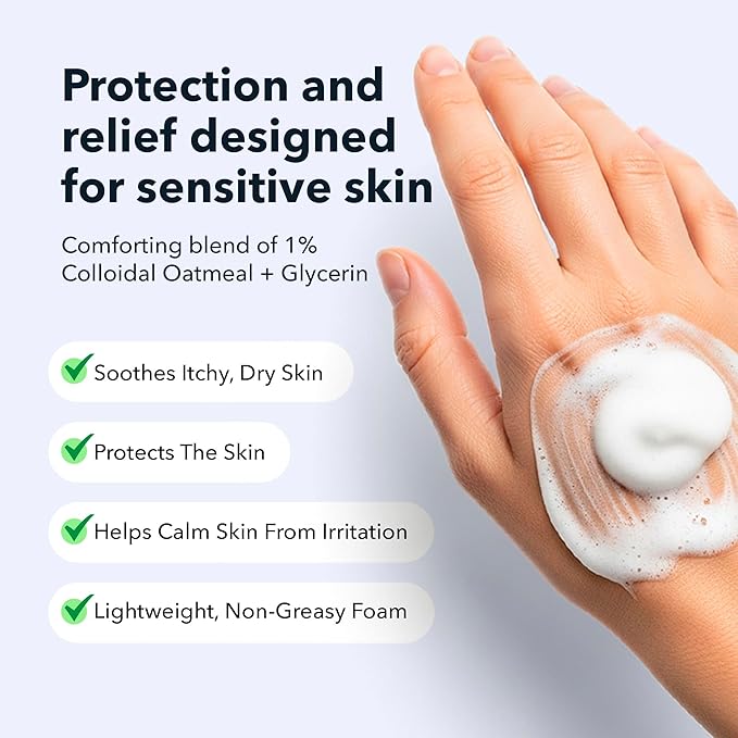 Eczema Relief Foam, Soothing Skin Protectant with 1% Colloidal Oatmeal, Gentle Itch & Rash Relief, Fast-Absorbing Non-Greasy Formula for Sensitive Skin, 100ml